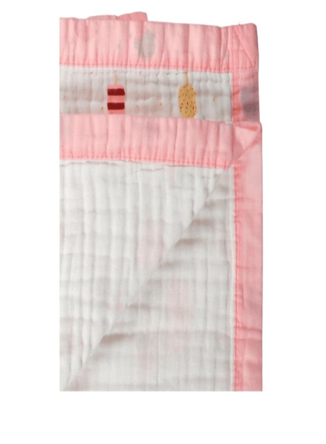 VOIDROP 6-Layer Baby Muslin Blanket 110x110 cm Organic Muslin Print | Soft Lightweight Swaddle | Breathable Baby Quilt for Newborns, Infants & Toddlers | Multi-Purpose Receiving Blanket (Pink) - Image 2