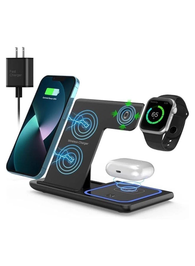 MUNTAQI 3-in-1 Z5 Wireless Charger Stand – Fast Wireless Charging Station for iPhone, Apple Watch & AirPods, Foldable Magnetic Charging Dock, Compatible with MagSafe, Travel-Friendly Charging Pad for Multiple Devices - Image 1