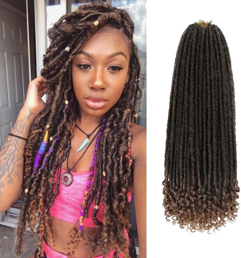 MODERN QUEEN 6 Packs Goddess Locs Crochet Hair, 24 Inch Straight Faux Locs Crochet Braids, Pre-Looped Curly Soft Synthetic Ombre Braiding Hair Extensions for Black Women(24 Inch, 6 Packs, 1B/30#) - Image 1