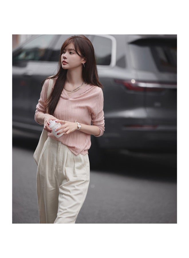 Mt Striped Texture Hooded Knit Sweater Women'S Autumn Casual Pullover Long Sleeve Sweater - Image 2