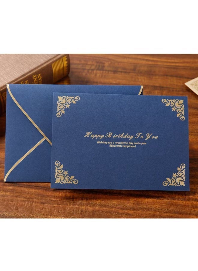 Happy Birthday Card - Minimalist Floral Greeting Card with Envelope,Envelopes with foil stamping， Blank Inside for Your Personal Message（Blue) - Image 1