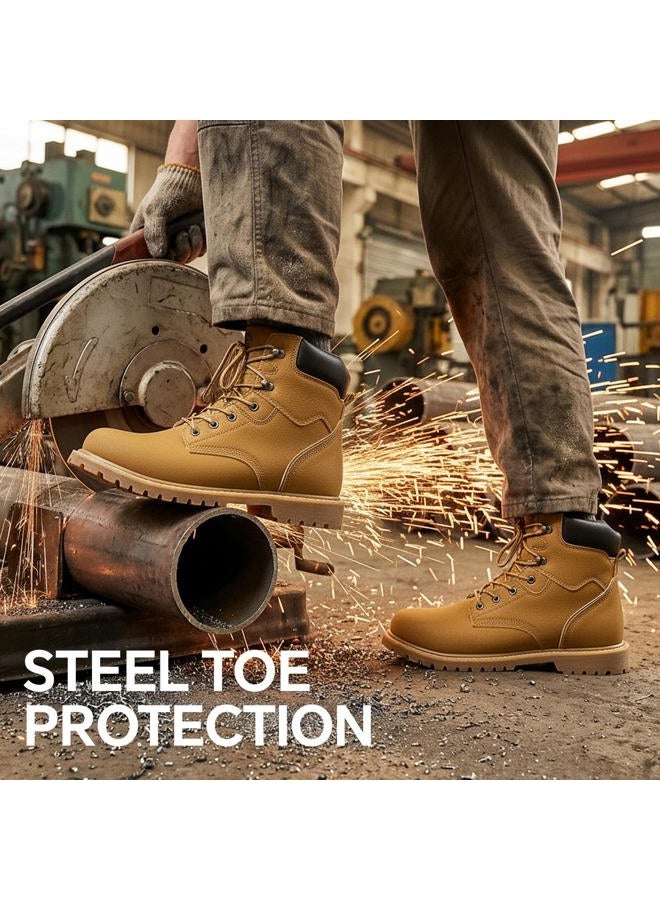 ANGRYRAM Work Boots for Men Puncture Proof Slip Resistant Steel Toe Boots for Men Indestructible Lightweight Comfortable Steel Toe Work Shoes, Classic Wheat Brown, 10.5 - Image 4