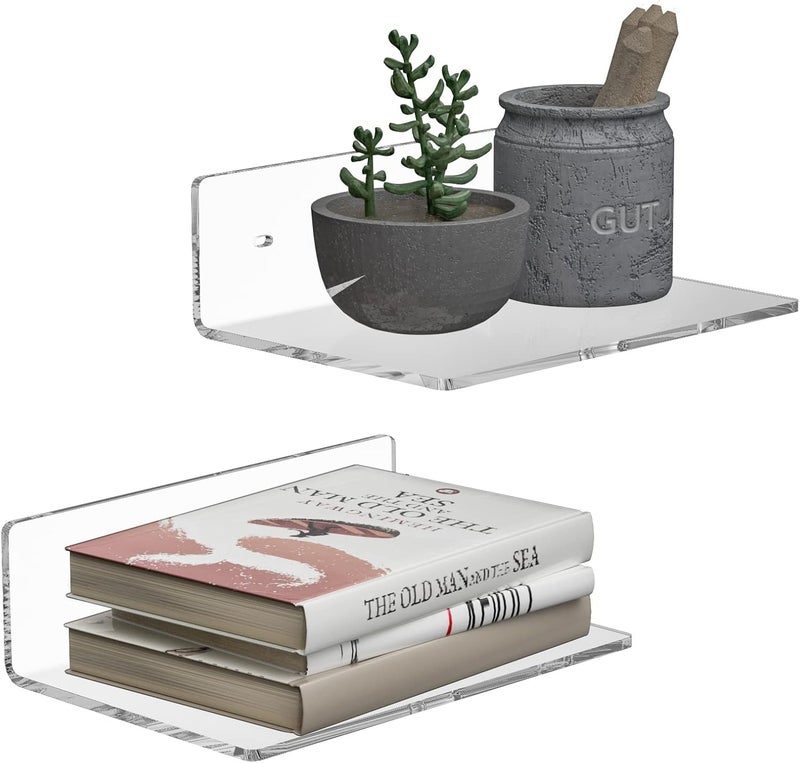 Sezanrpt 9 Inches Acrylic Wall Shelves 2 Pack, Floating Shelf for Wall Mounting, Acrylic Display Ledges for Funko Pop Figures, Home Décor, Living Room, Gaming Room, Plants(9 inch, Clear) - Image 1