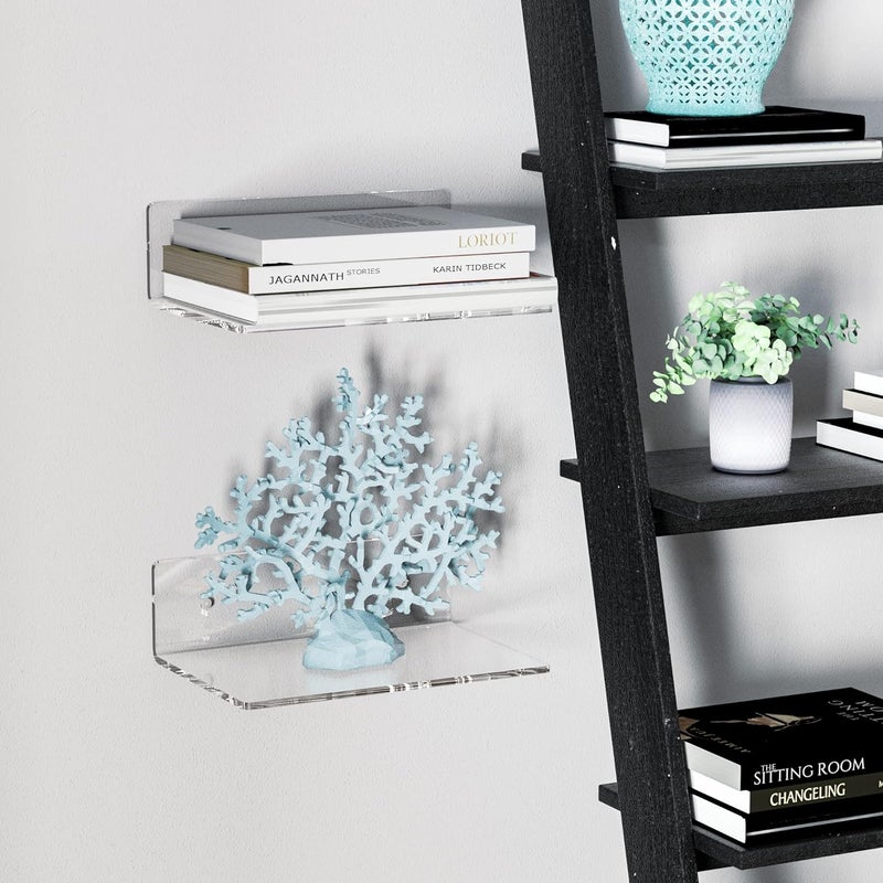 Sezanrpt 9 Inches Acrylic Wall Shelves 2 Pack, Floating Shelf for Wall Mounting, Acrylic Display Ledges for Funko Pop Figures, Home Décor, Living Room, Gaming Room, Plants(9 inch, Clear) - Image 5