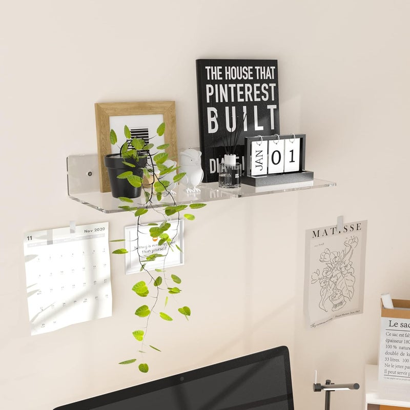 Sezanrpt 9 Inches Acrylic Wall Shelves 2 Pack, Floating Shelf for Wall Mounting, Acrylic Display Ledges for Funko Pop Figures, Home Décor, Living Room, Gaming Room, Plants(9 inch, Clear) - Image 2