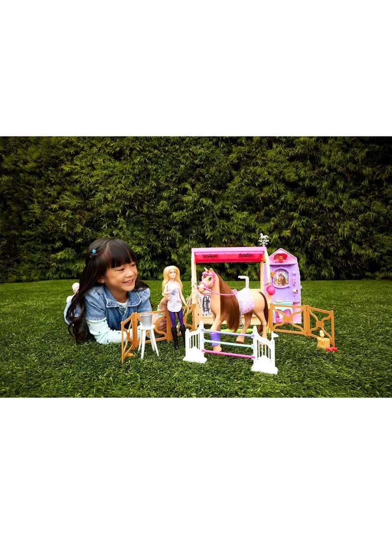 Barbie Toy Stable Playset with Doll, Horse & Accessories, 25+ Pieces with 6 Areas of Play, Inspired by Barbie Mysteries: The Great Horse Chase, HXJ44