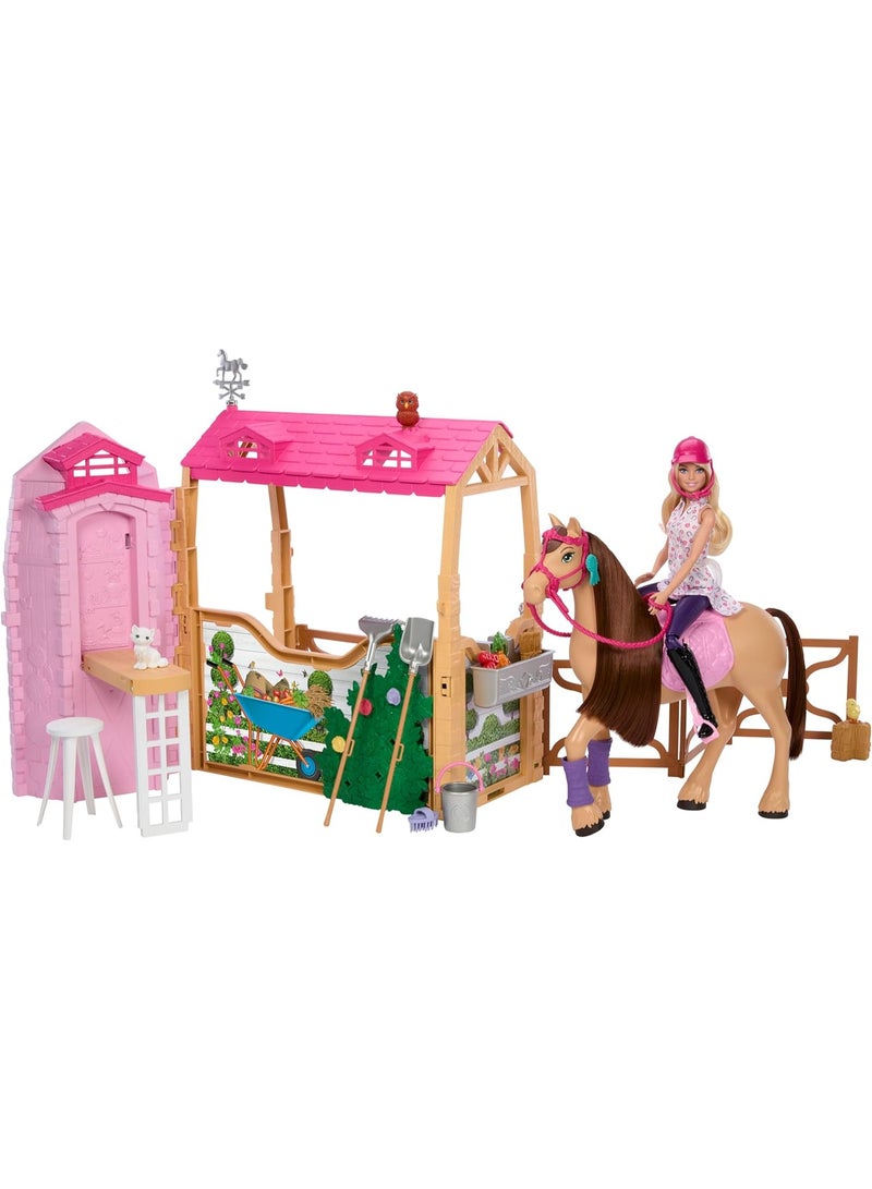 باربي مجموعة ألعاب مستقرة مع دمية وحصان وإكسسوارات، أكثر من  قطعة مع  مناطق لعب، مستوحاة من مغامرات باربي: مطاردة الخيل الكبرى - Image 4