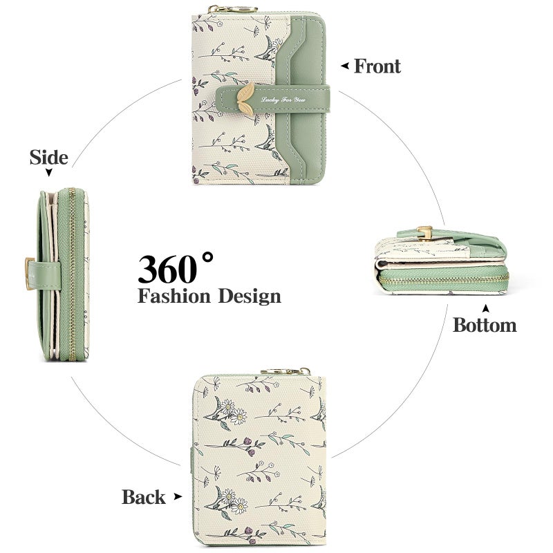 GAEKEAO Small Wallets Woman RFID Blocking Vegan Leather Bifold Floral Ladies Purse Card Holder with Zipper Pocket ID Window - Image 4