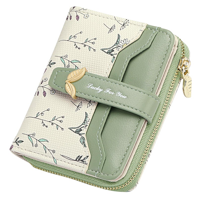 GAEKEAO Small Wallets Woman RFID Blocking Vegan Leather Bifold Floral Ladies Purse Card Holder with Zipper Pocket ID Window - Image 1