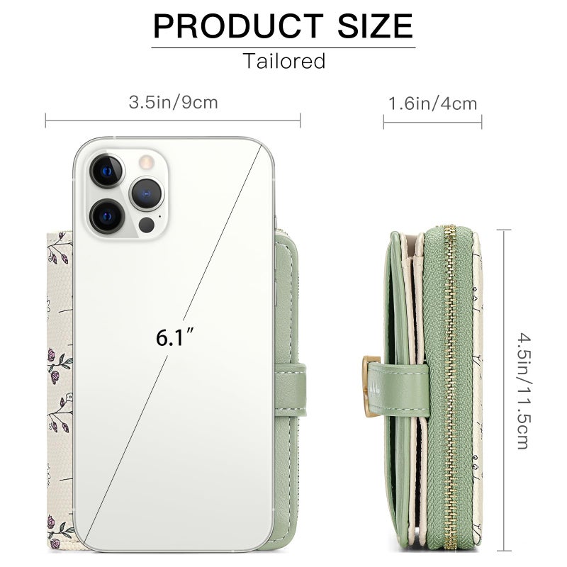 GAEKEAO Small Wallets Woman RFID Blocking Vegan Leather Bifold Floral Ladies Purse Card Holder with Zipper Pocket ID Window - Image 3