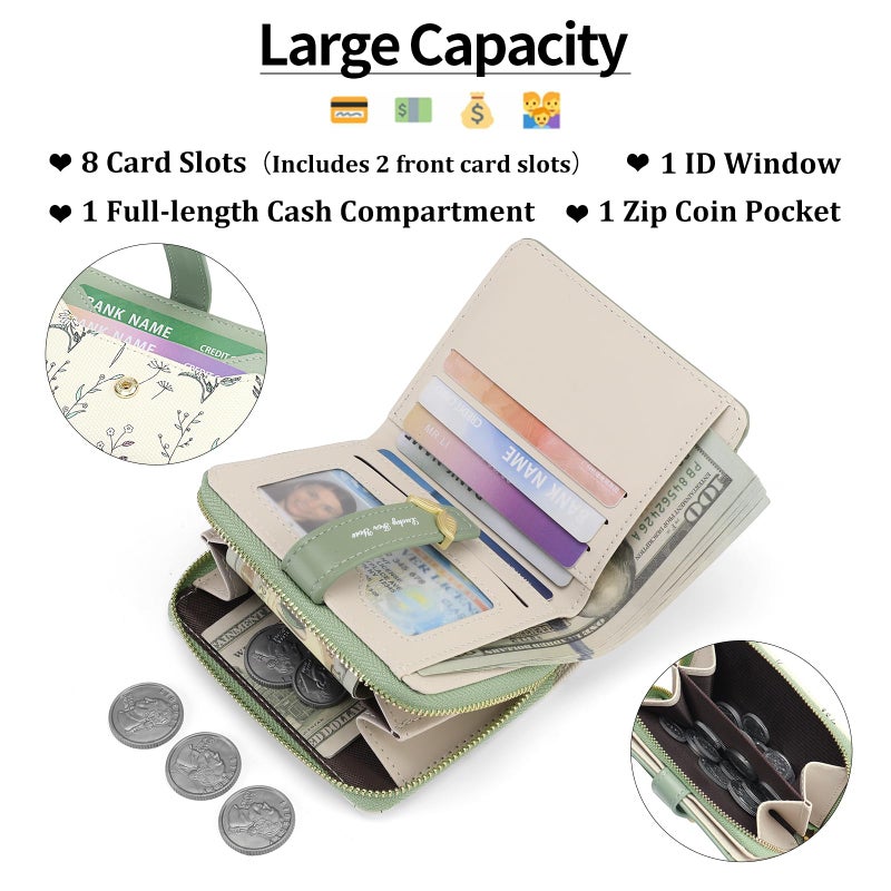GAEKEAO Small Wallets Woman RFID Blocking Vegan Leather Bifold Floral Ladies Purse Card Holder with Zipper Pocket ID Window - Image 2