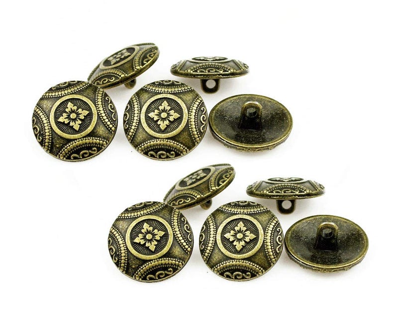 RECHERE 12 PCS Flower Pattern Antique Metal Shank Buttons Craft for DIYS Sewing Embellishment Antique Bronze25mm