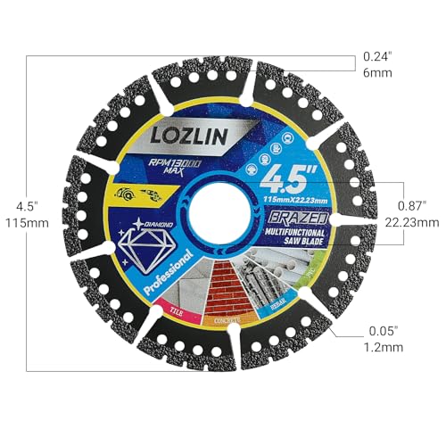 LOZLIN Diamond Blades 5-Pack 4.5" Diamond Multi-Purpose Saw Blades - Heavy Duty Angle Grinder Discs for Cutting Marble/Quartz/Stone/Tile/Metal/Plastic (Black Teeth, 5) - Image 2