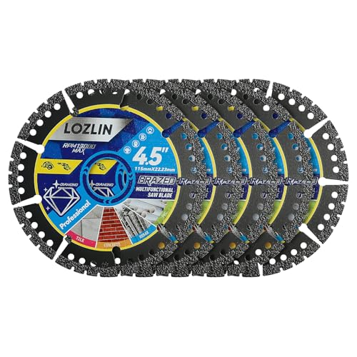 LOZLIN Diamond Blades 5-Pack 4.5" Diamond Multi-Purpose Saw Blades - Heavy Duty Angle Grinder Discs for Cutting Marble/Quartz/Stone/Tile/Metal/Plastic (Black Teeth, 5) - Image 1