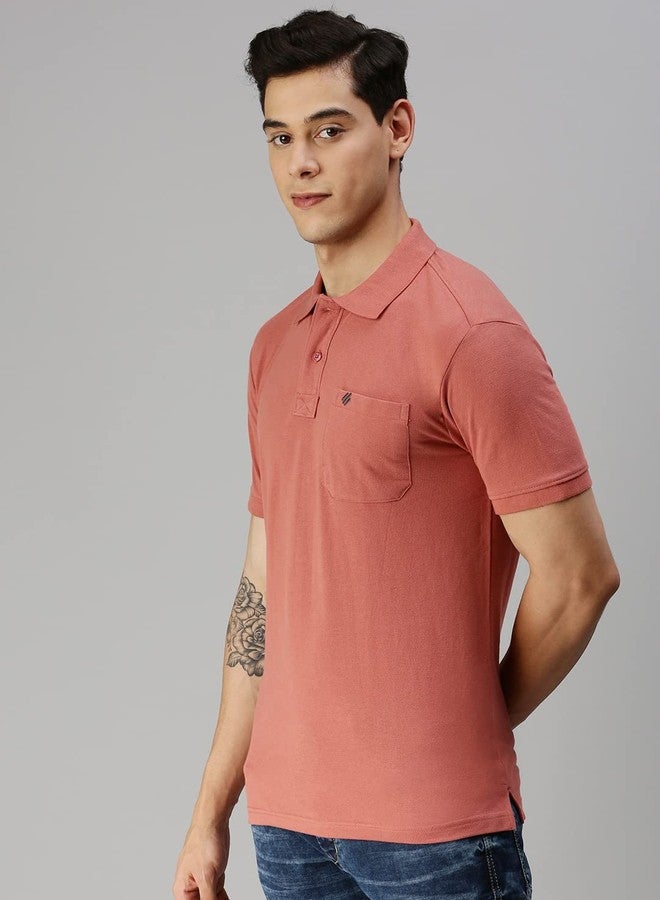 ONN Men's Dusty Pink Half Sleeves Polo Collar T-Shirt with Pocket(Size : 3X-Large) - Image 3