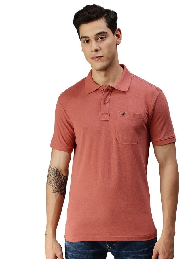 ONN Men's Dusty Pink Half Sleeves Polo Collar T-Shirt with Pocket(Size : 3X-Large) - Image 1