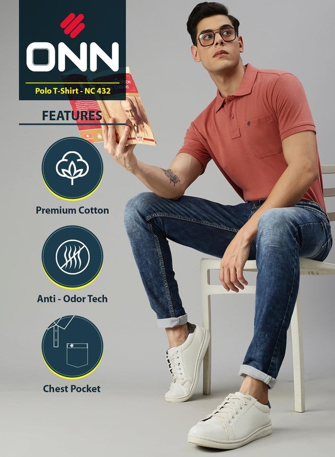 ONN Men's Dusty Pink Half Sleeves Polo Collar T-Shirt with Pocket(Size : 3X-Large) - Image 2