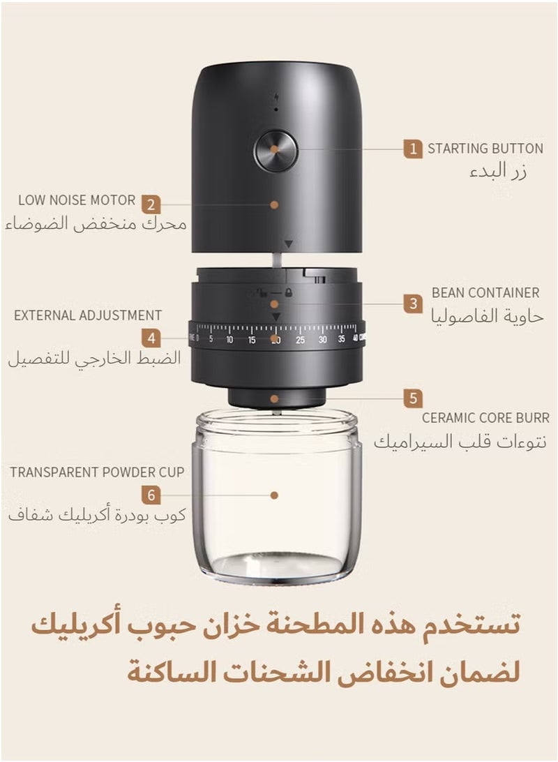 طاحونة القهوة المحمولة V60 بحلقة بير مع 40 إعدادًا قابلًا للتعديل وسعة 35 جرام وبطارية قابلة للشحن بسعة 1800mAh وبحر زر كيراميكي، للسفر والتخييم والمكاتب والاسبريسو - Image 3