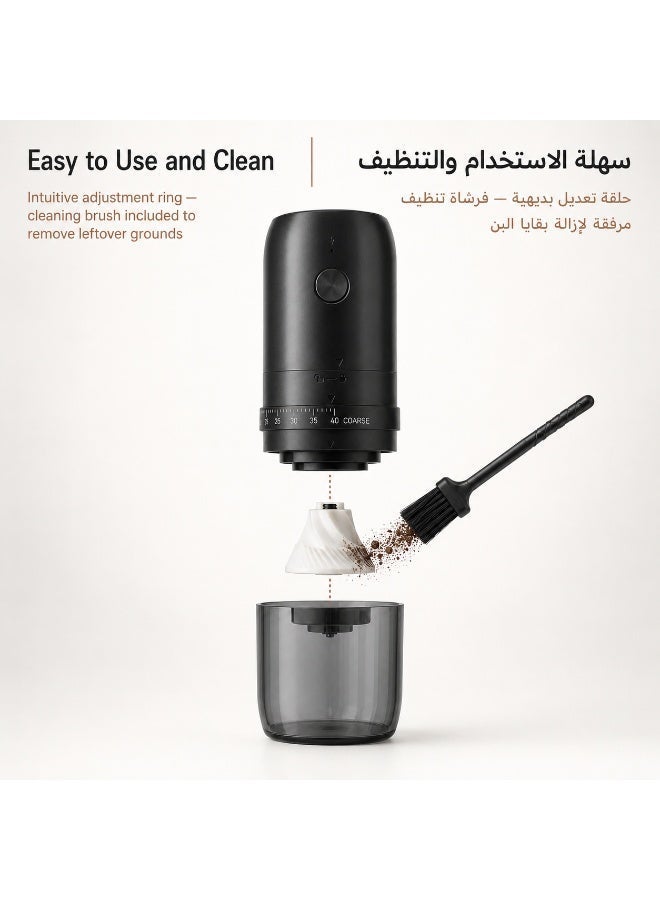 QUUQ Portable Electric Coffee Grinder, Rechargeable Coffee Bean Grinder with Conical Ceramic Burr, 40 Adjustable Grind Settings, 25g Capacity, 1800mAh USB-C Battery, for Espresso, Pour Over, Drip & French Press, Travel & Camping - Image 3