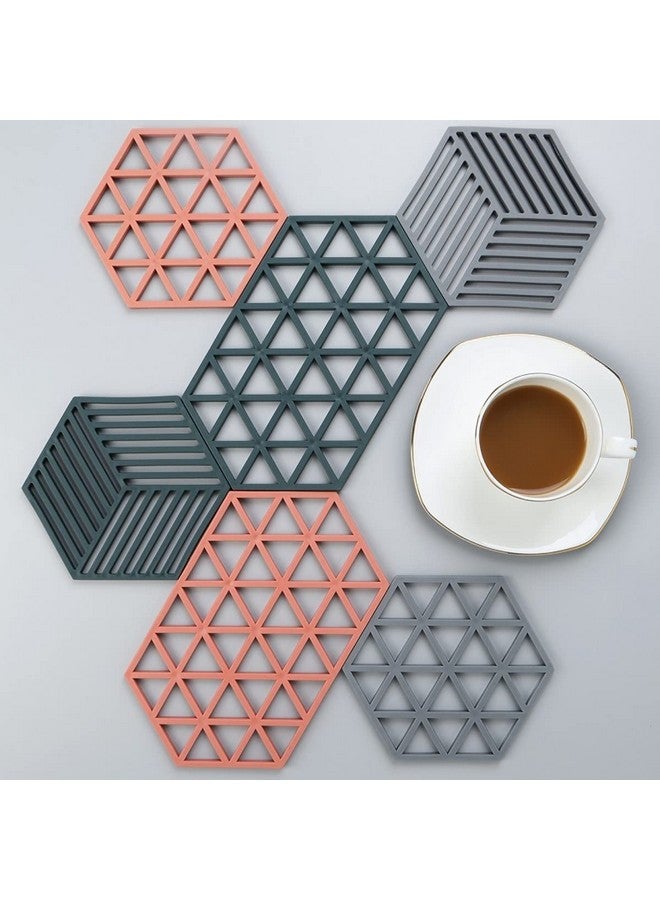 pepplo pepplo Trivet Mats,4 Pack Silicone Table Mats Heat Resistant Hot Pans Non-Slip Pot Holders Placemat for Bowl Dishes Kitchen Cooking Dining - Large Triangle & Line Mix  - Image 2
