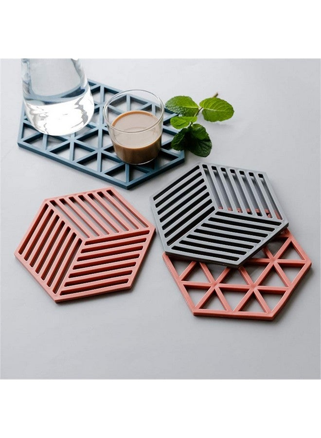 pepplo pepplo Trivet Mats,4 Pack Silicone Table Mats Heat Resistant Hot Pans Non-Slip Pot Holders Placemat for Bowl Dishes Kitchen Cooking Dining - Large Triangle & Line Mix  - Image 1