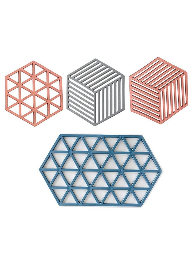 pepplo pepplo Trivet Mats,4 Pack Silicone Table Mats Heat Resistant Hot Pans Non-Slip Pot Holders Placemat for Bowl Dishes Kitchen Cooking Dining - Large Triangle & Line Mix  - Image 3