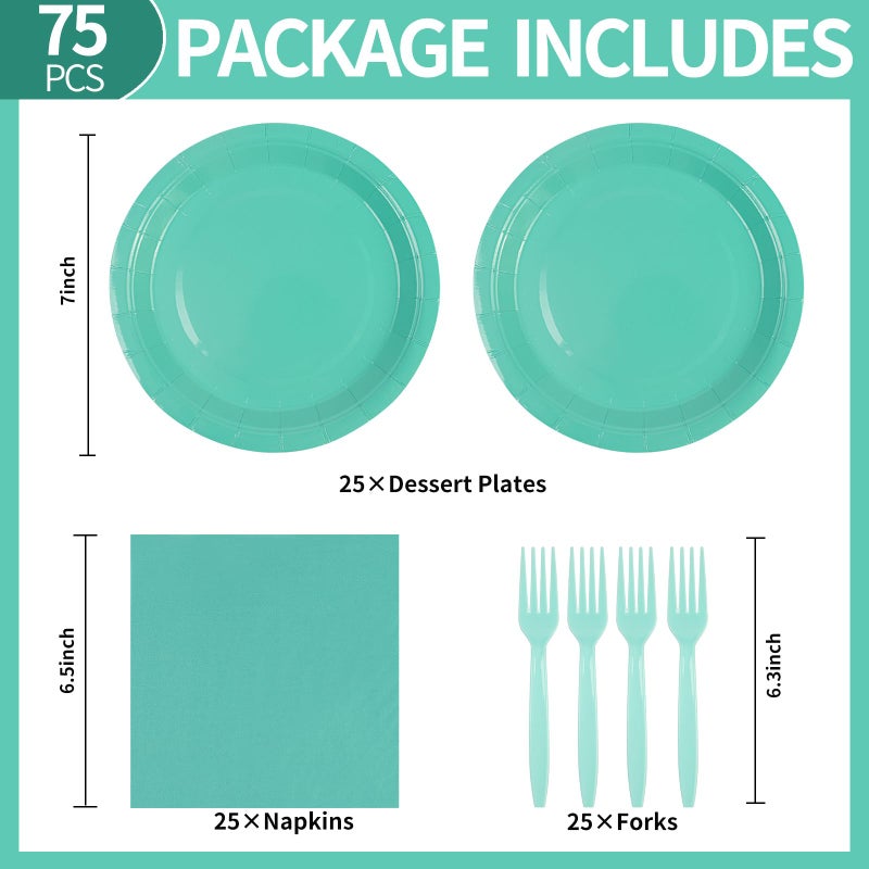 EVYIENEN 75Pcs Green Paper Plates and Napkins Party Supplies Set Green Disposable Plates Party Supplies Includes Paper Napkins Forks Decorations for Birthday Wedding Christmas Serves 25 - Image 1