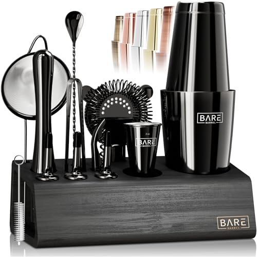 BARE BARREL® Mixology Bartender Kit Bar Set | 14-Piece Cocktail Shaker Set | Martini Barware Mixing Tools for Home Bartending | Incl. 35 Recipe Cards | Gift Set (28oz Boston Shaker, Jet Black/Black) - Image 1
