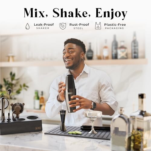 BARE BARREL® Mixology Bartender Kit Bar Set | 14-Piece Cocktail Shaker Set | Martini Barware Mixing Tools for Home Bartending | Incl. 35 Recipe Cards | Gift Set (28oz Boston Shaker, Jet Black/Black) - Image 3