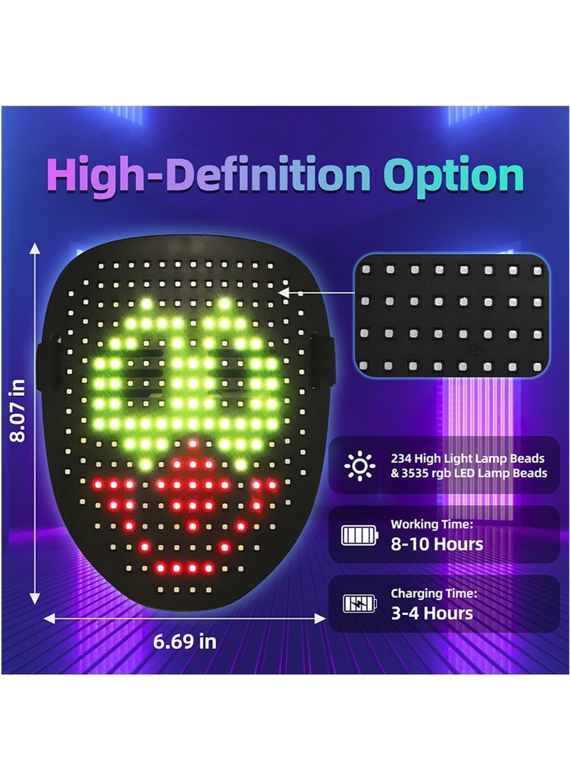 تابيت LED ضوء قناع الوجه مع استشعار الإيماءات ، قناع تحويل الوجه البارد مدمج في 50 صورة ، قناع التوهج القابل لإعادة الشحن لحفلة دي جي هالوين - Image 3