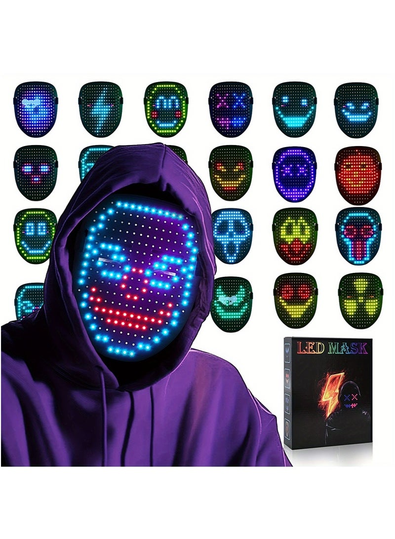 تابيت LED ضوء قناع الوجه مع استشعار الإيماءات ، قناع تحويل الوجه البارد مدمج في 50 صورة ، قناع التوهج القابل لإعادة الشحن لحفلة دي جي هالوين - Image 1