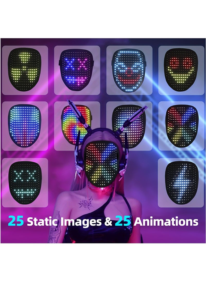 تابيت LED ضوء قناع الوجه مع استشعار الإيماءات ، قناع تحويل الوجه البارد مدمج في 50 صورة ، قناع التوهج القابل لإعادة الشحن لحفلة دي جي هالوين - Image 4