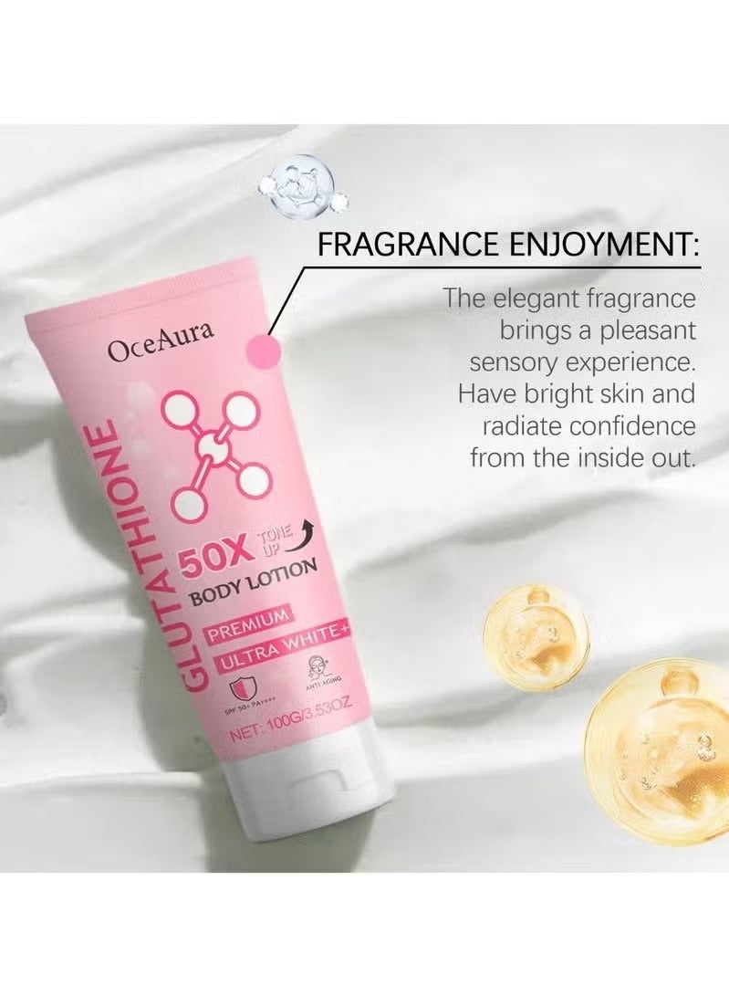 OceAura Glutathione 50x Tone Up Brightening Body Lotion, Moisturizing and Soft Skin, Firming Body Lotion for Women, Daily Moisturizing Body, SPF 50+, For Uneven Skin Tone and Dry Skin - Image 2