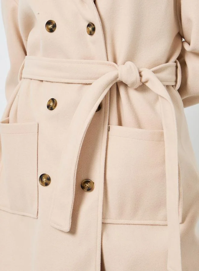 Take Two  Women Solid Double-Breasted Hooded Belted Coat for Women | Best Price UAE