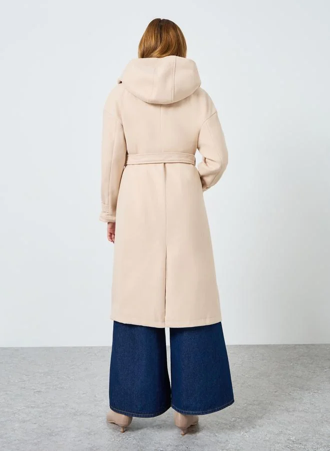 Take Two  Women Solid Double-Breasted Hooded Belted Coat for Women | Best Price UAE