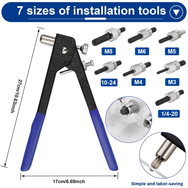 Tnisesm 452Pcs Rivet Nut Tool Kit(1/4-20/10-24/M8/M6/M5/M4/M3),Nutsert Tool Kit with 7 Size SAE & Metric Rivet Nuts Assortment Kit Suitable for Automotive,Industrial Applications - Image 4