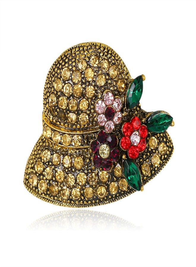WCRAZYE Rhinestone Hat Brooch Pin for Women Girls Dainty Classic Crystal Flower Hat Lapel Pins Elegant Dress Boutonniere Corsage Suit Tie Accessories Wedding Party Brooches Jewelry for Lady Bff Ceremony Banquet (Gold) - Image 1