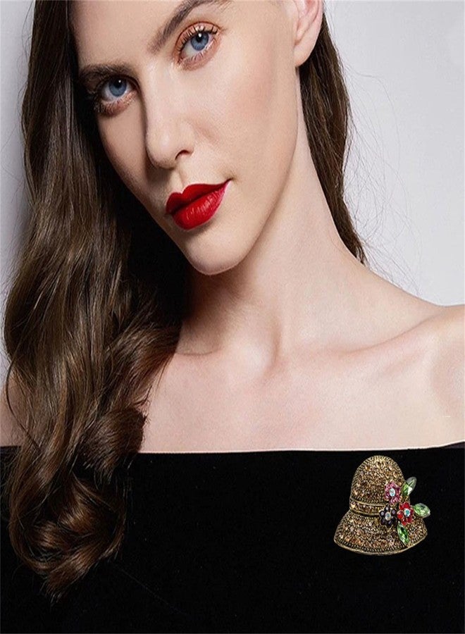 WCRAZYE Rhinestone Hat Brooch Pin for Women Girls Dainty Classic Crystal Flower Hat Lapel Pins Elegant Dress Boutonniere Corsage Suit Tie Accessories Wedding Party Brooches Jewelry for Lady Bff Ceremony Banquet (Gold) - Image 2