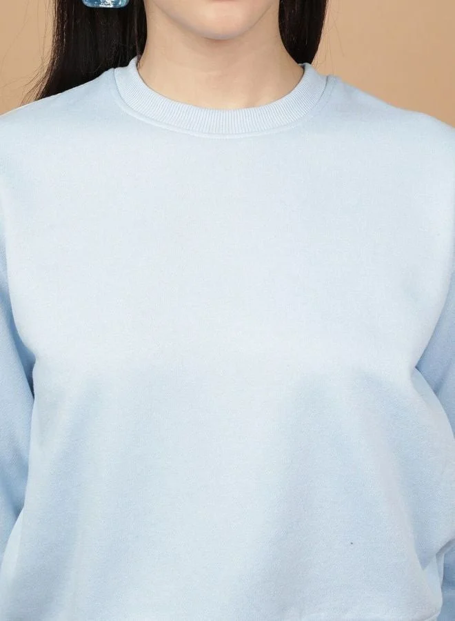 مرفوعة Women Regular Fit Solid Crew Neck Long Sleeve Overhead-Crewneck Sweatshirt