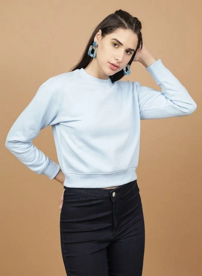 مرفوعة Women Regular Fit Solid Crew Neck Long Sleeve Overhead-Crewneck Sweatshirt