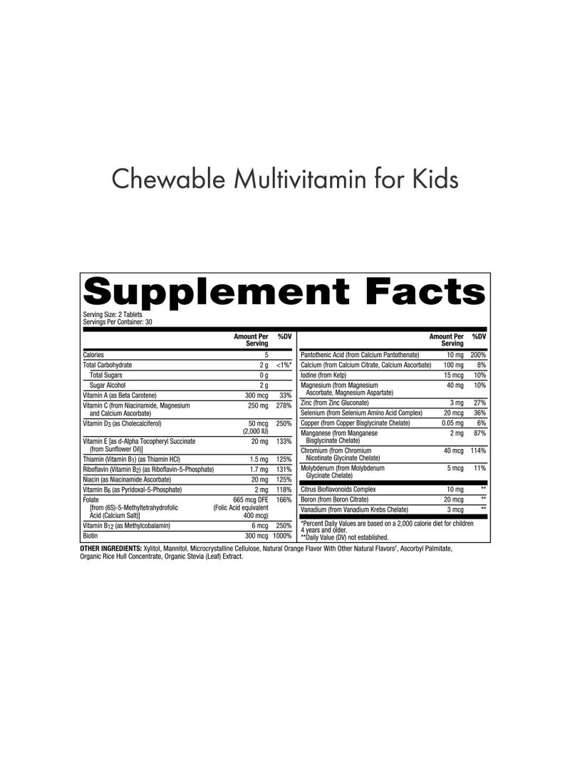 Chewable multivitamin for kids 0g sugar per serving 60 tablets | dietary supplement