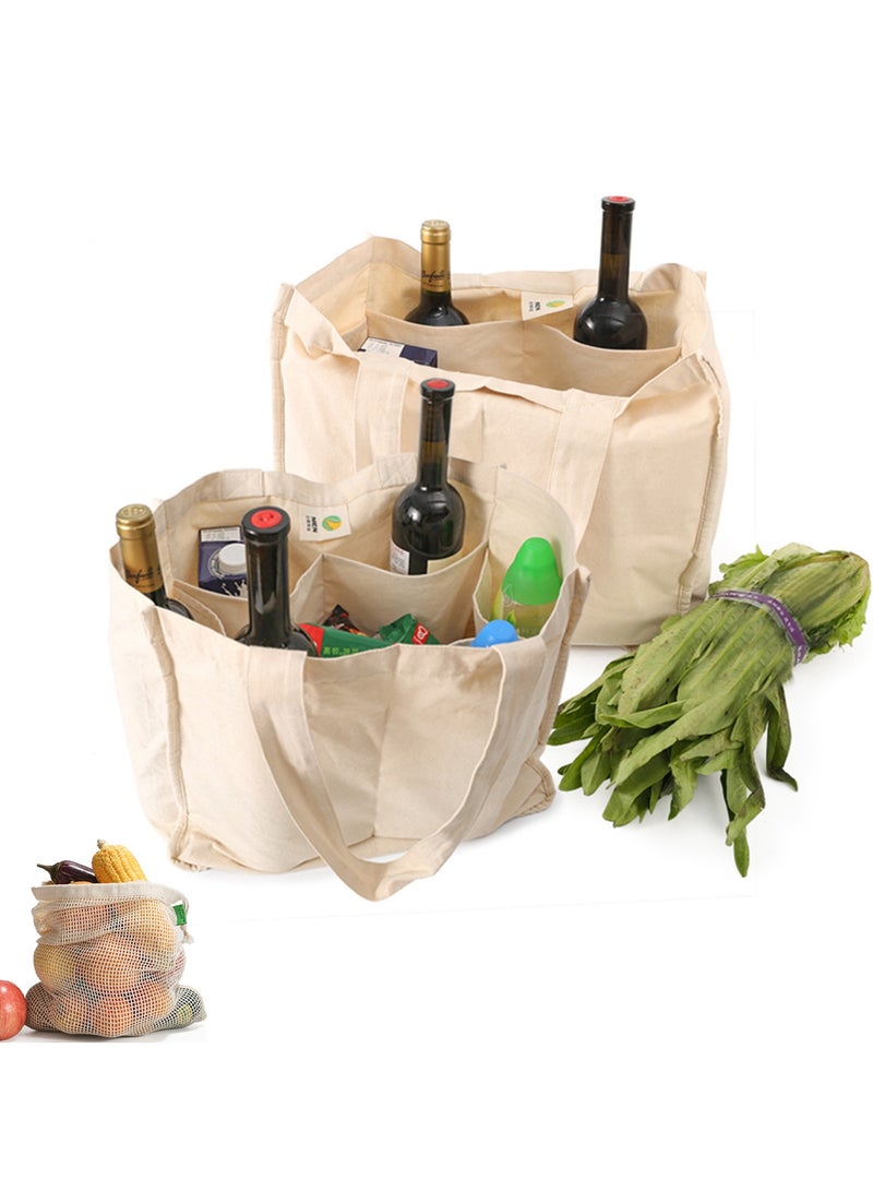 حقيبة قماشية مع حقيبة شبكية صغيرة وكبيرة للتسوق من البقالة، حقائب التسوق القابلة لإعادة الاستخدام في المنزل للعمل في المكتب، حقائب التسوق المريحة والمحمولة للمعلمين والمربين. - Image 1