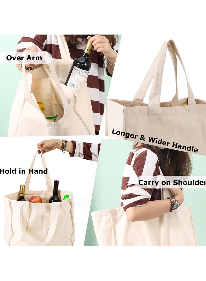 حقيبة قماشية مع حقيبة شبكية صغيرة وكبيرة للتسوق من البقالة، حقائب التسوق القابلة لإعادة الاستخدام في المنزل للعمل في المكتب، حقائب التسوق المريحة والمحمولة للمعلمين والمربين. - Image 4