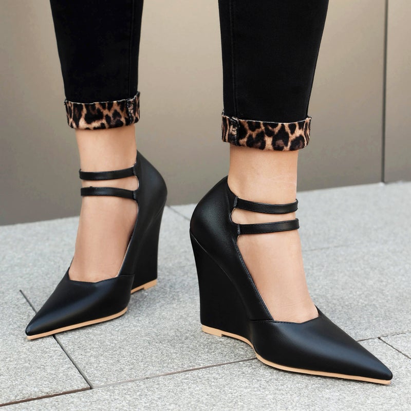 2024 Spring New Women'S Shoes Wedge Heeled 40-46 Pointed Double-Breasted Fashion Shallow Mouth Single Shoes - Image 4