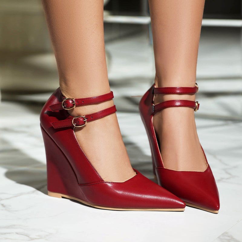 2024 Spring New Women'S Shoes Wedge Heeled 40-46 Pointed Double-Breasted Fashion Shallow Mouth Single Shoes - Image 3