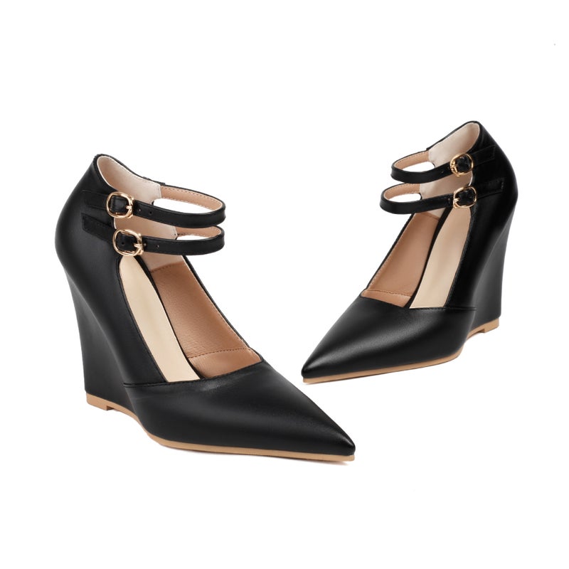 2024 Spring New Women'S Shoes Wedge Heeled 40-46 Pointed Double-Breasted Fashion Shallow Mouth Single Shoes - Image 1