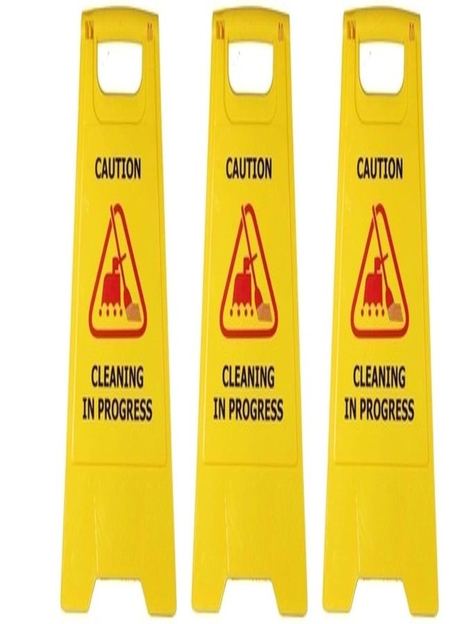 Amigos Store™ Cleaning in Progress Caution Sign Board - Foldable ABS Plastic Safety Stand for Floor Cleaning, Indoor & Outdoor Use in Offices, Malls, Hotels, Hospitals, Commercial & Industrial Areas-set of 3pc - Image 1