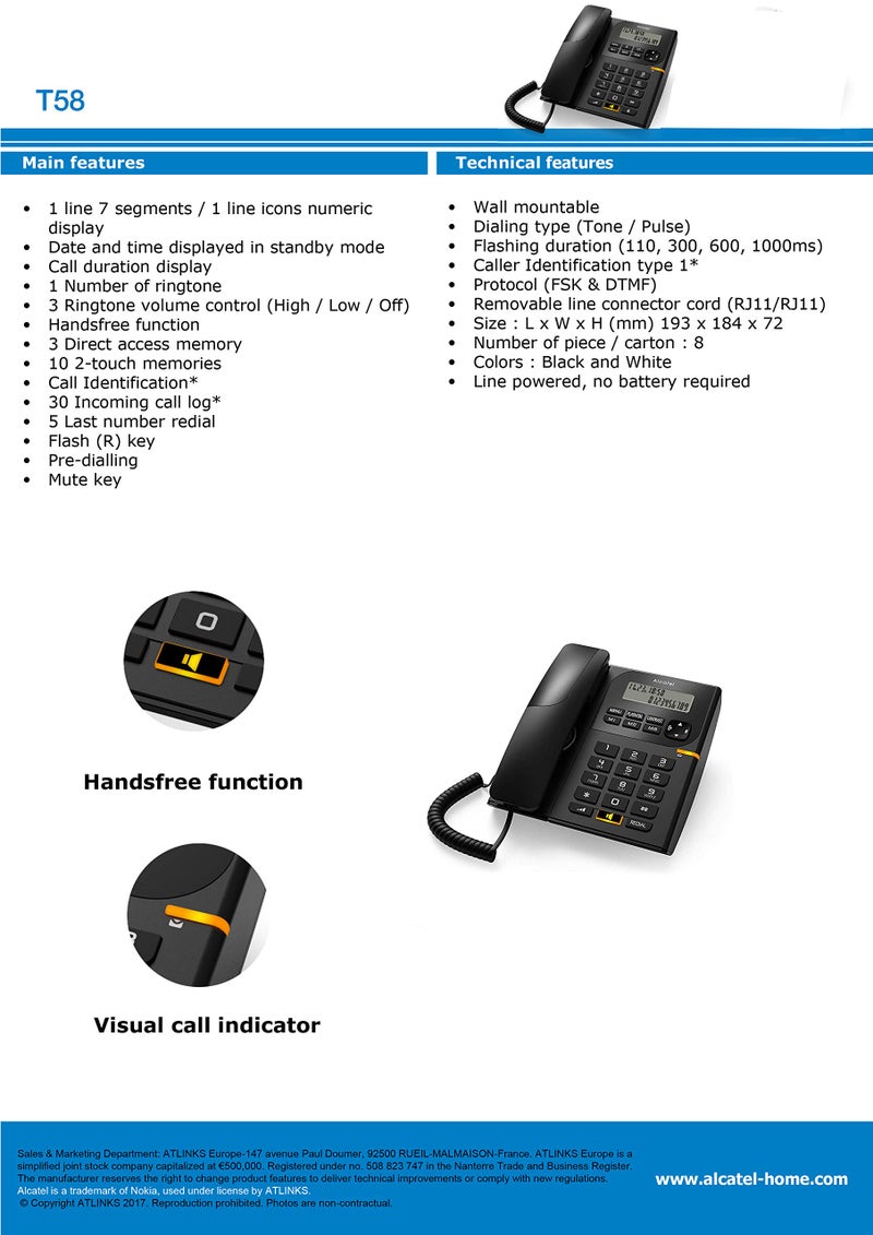 Alcatel New T-58 Black Corded Landline Phone with Caller id and Speaker with Attractive Design - Image 5