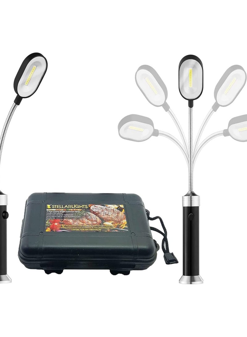مارس الضوء لشواية الشواء، رقبة مرنة بزاوية 360° مغناطيسية، أضواء LED ساطعة تعمل بالبطارية مع قاعدة مغناطيسية للشواء في الهواء الطلق، مقاومة للماء والحرارة، مصباح طاولة منحني قوي 2 قطعة - Image 1