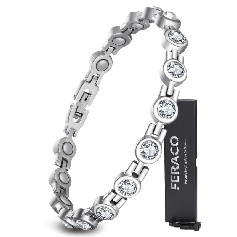 Feraco Magnetic Bracelet for Women Titanium Steel Magnetic Bracelets with Gorgeous Sparkling Cubic Zirconia Costume Jewelry Christmas Gifts (Silver) - Image 1